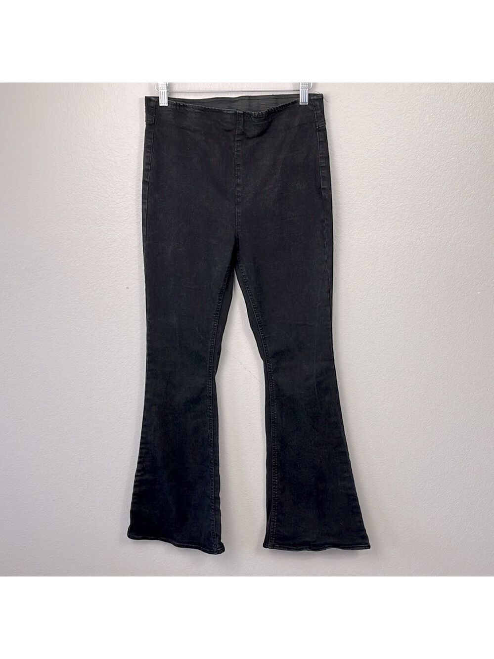 Jeans Skinny Flare Elastic Waist Pull On High Rise Stretch Denim Black 30 - Picture 1 of 11